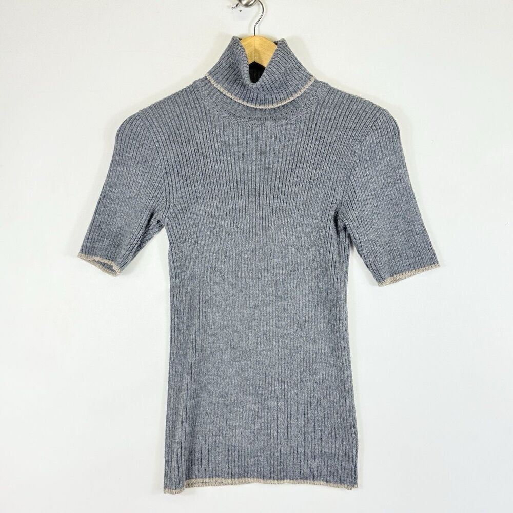Caterina Lucchi Womens Medium Grey Cashmere Wool Blend Short Sleeve Luxe Sweater